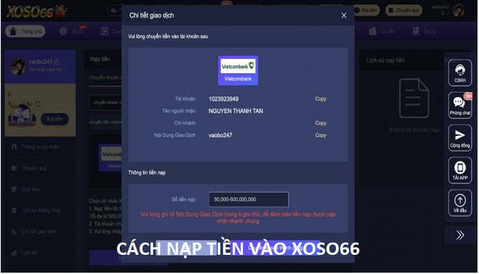 nạp tiền xoso66